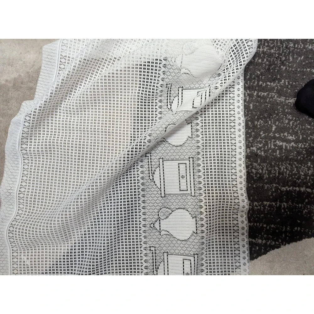 vintage lace window valance curtain Kitchen Tea pot white 22